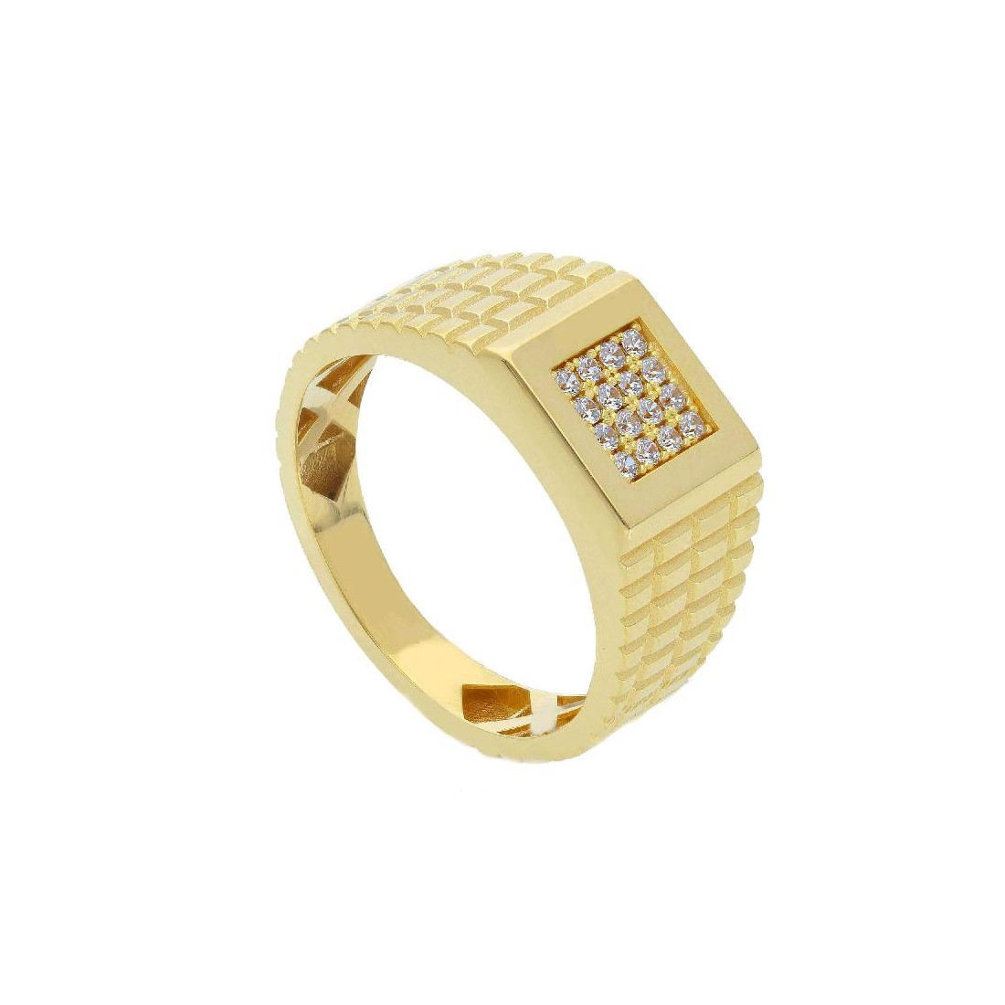 Anello chevalier in oro giallo 750/ooo e zirconia cubica