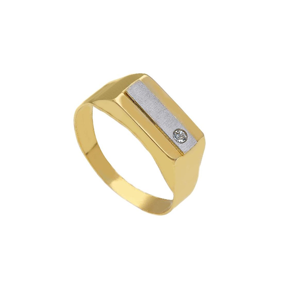 Anello chevalier in oro giallo e bianco 750/°°° e zirconia cubica