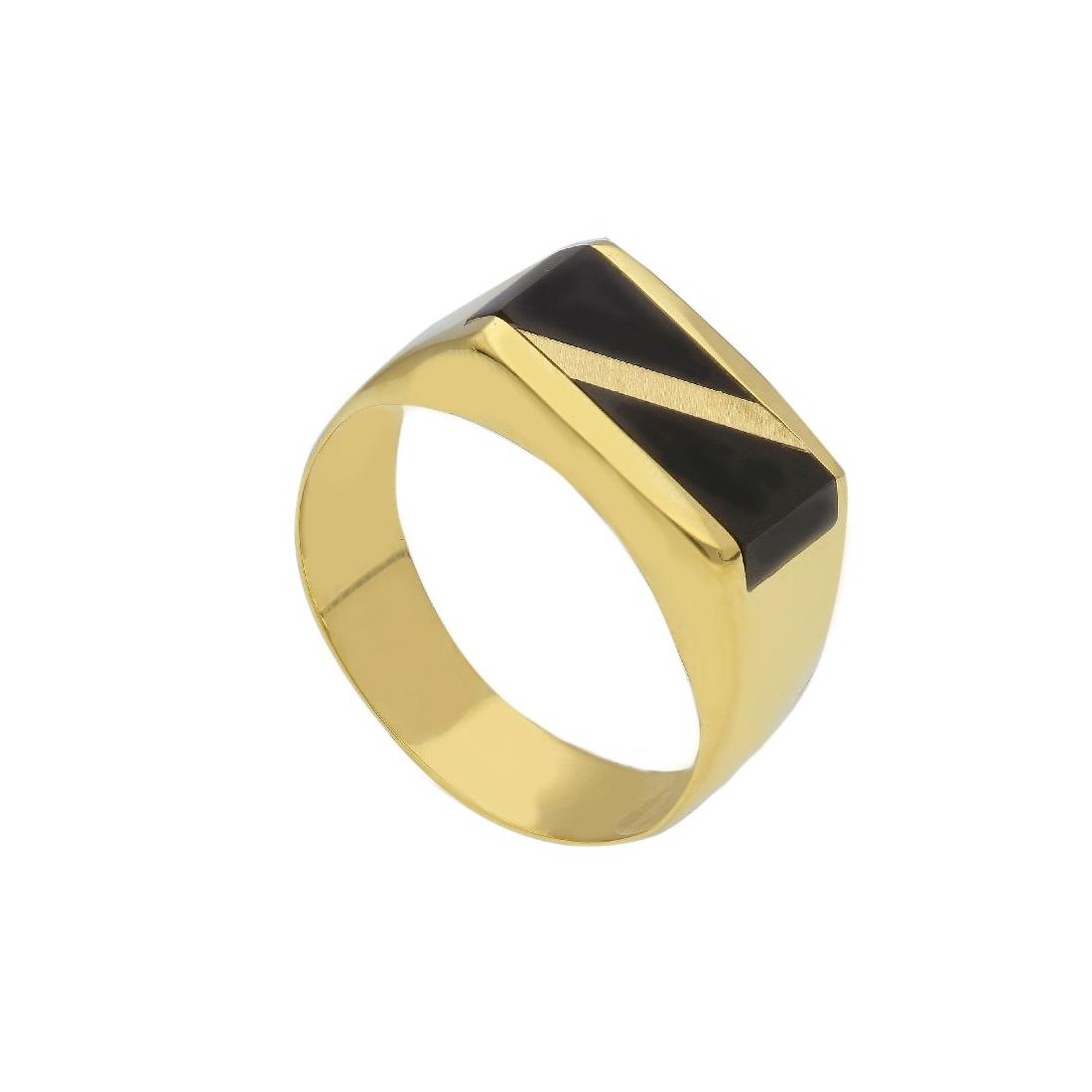 Anello chevalier in oro giallo 750/ooo e onice