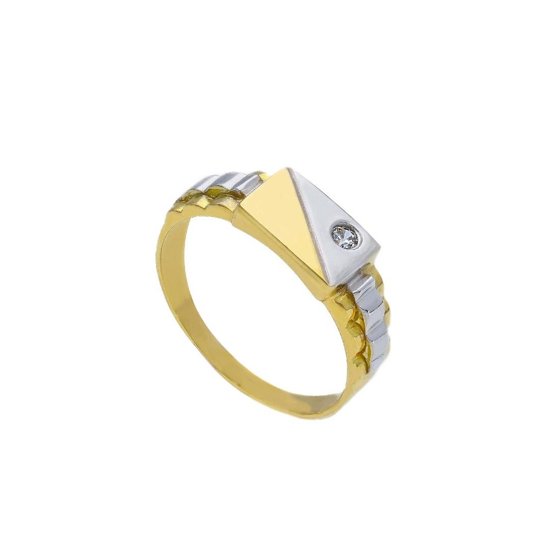 Anello chevalier in oro giallo e bianco 750/ooo e zirconia cubica