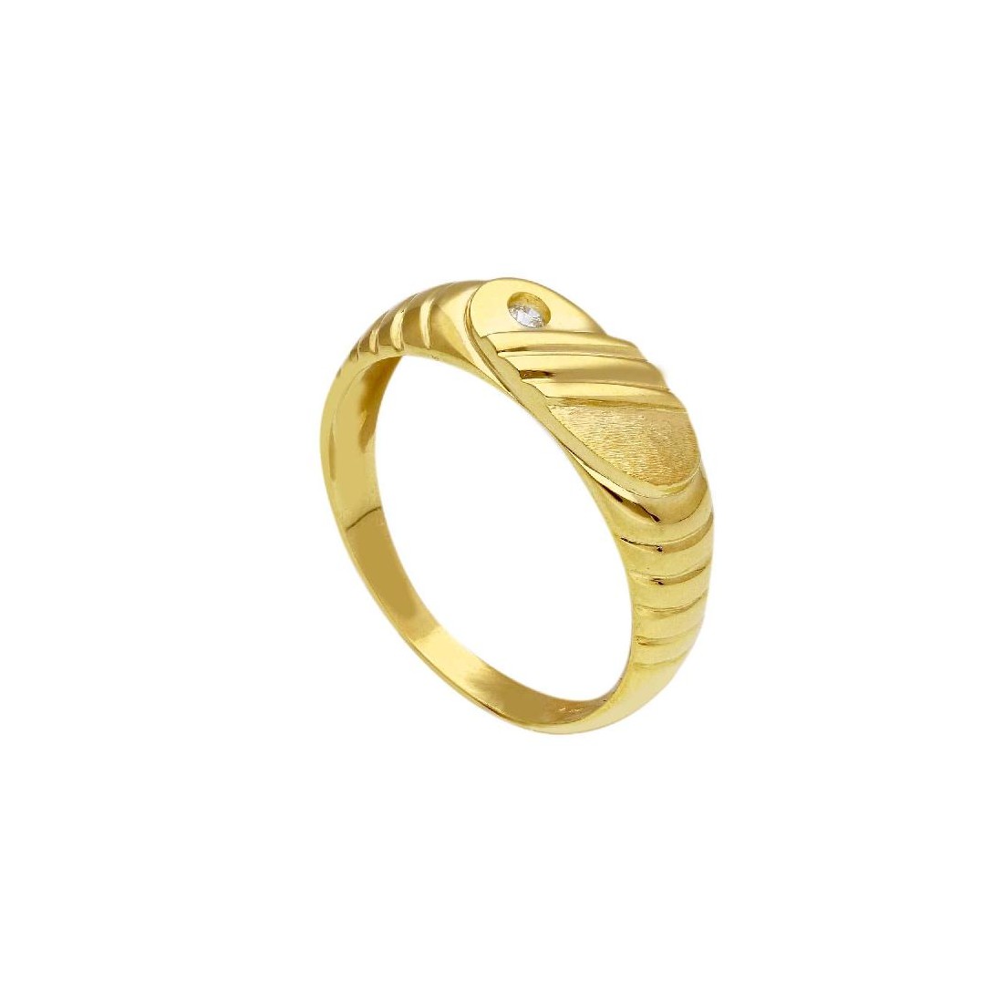 Anello chevalier in oro giallo 375/ooo e zirconia cubica