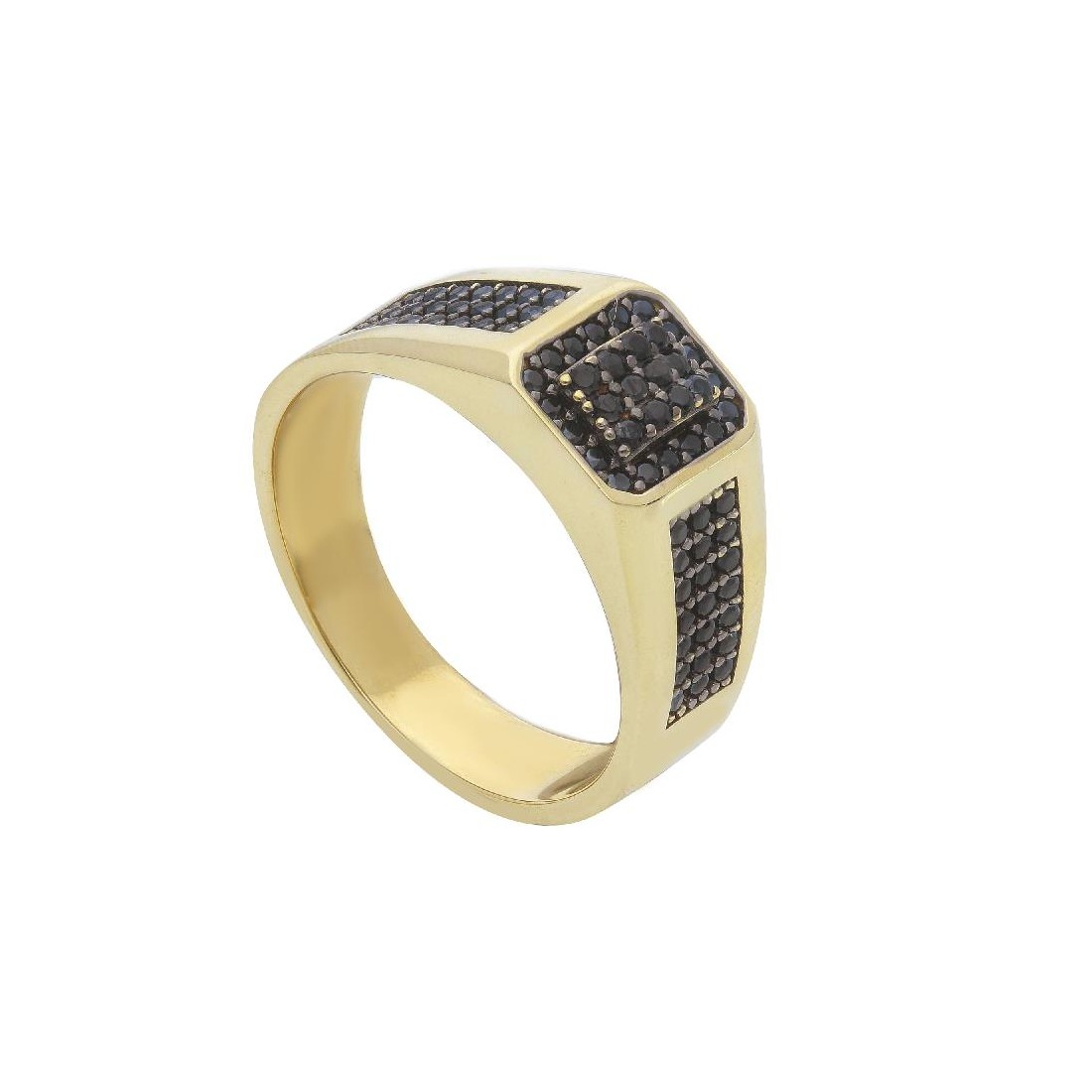 Anello chevalier in oro giallo 375/°°° e zirconia cubica