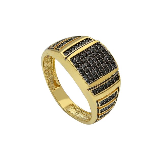 Anello chevalier in oro giallo 750/ooo e spinello nero