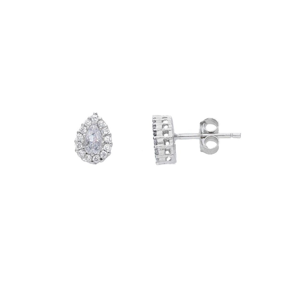 Orecchini a lobo in argento 925/ooo e zirconia cubica con goccia
