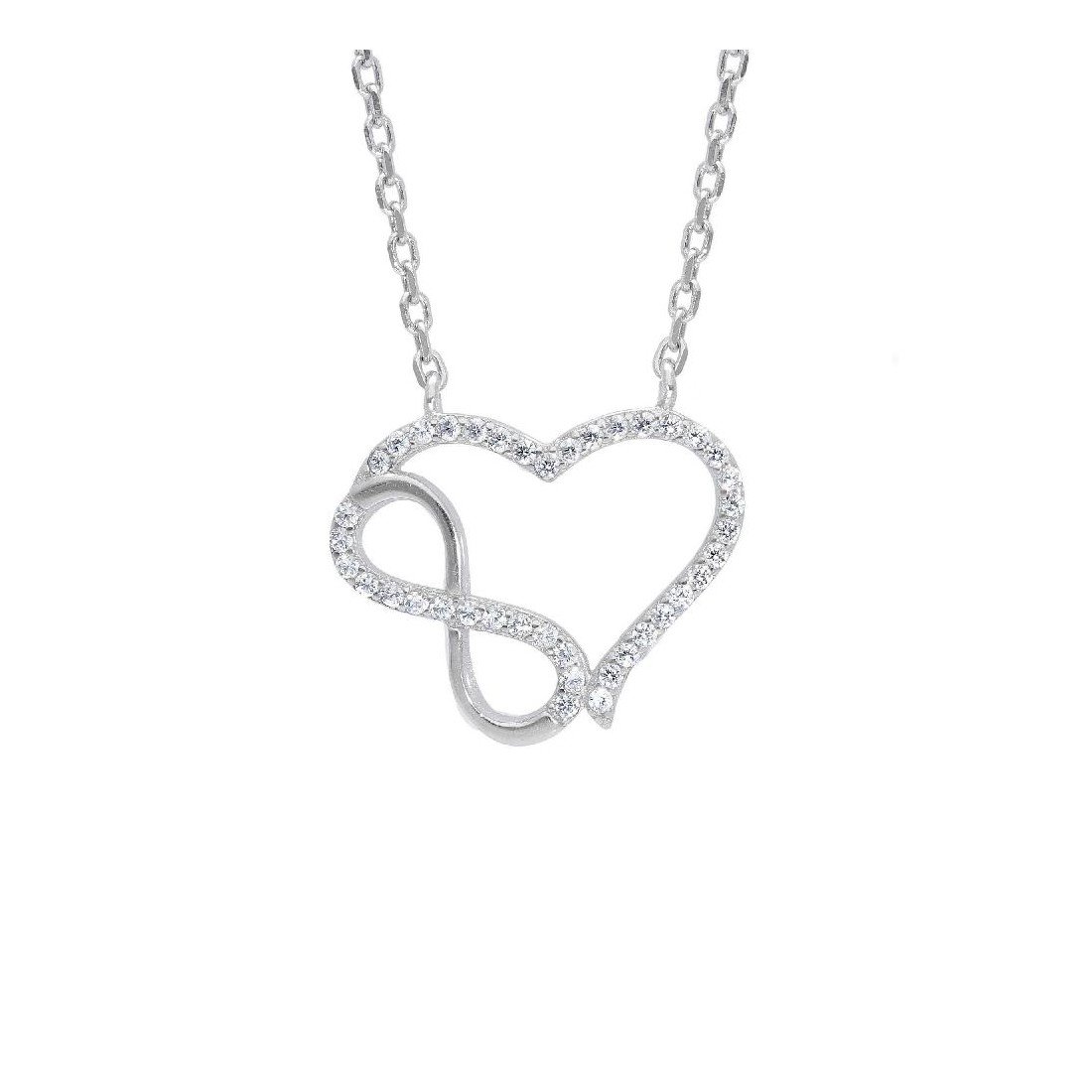 Girocollo in argento 925/ooo e zirconia cubica con cuore e infinito