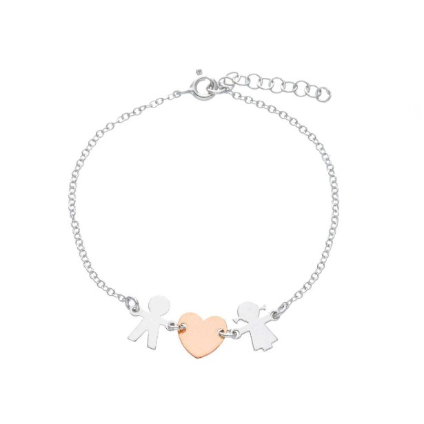 Bracciale in argento bicolore 925/ooo con bambini e cuore