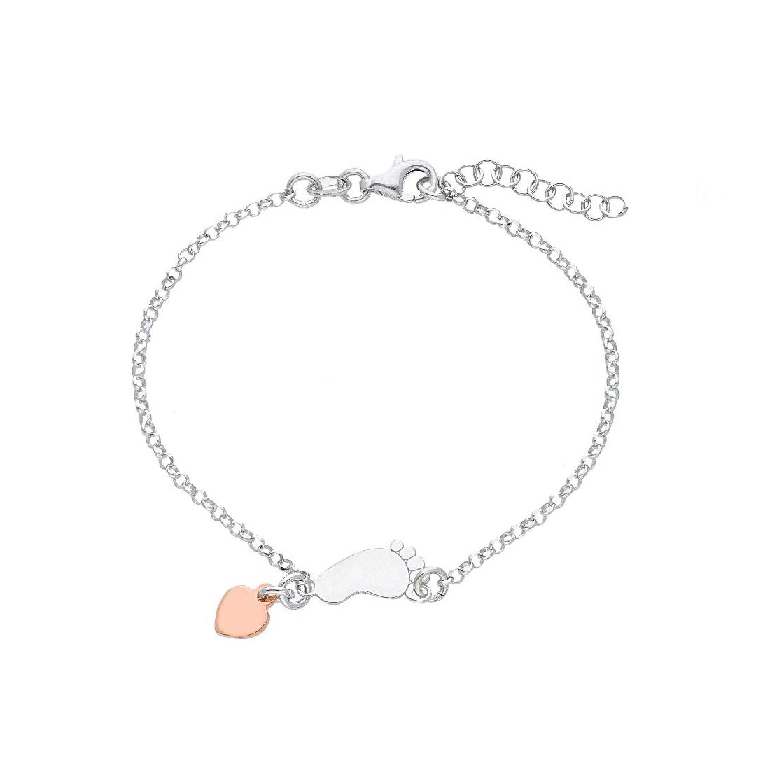 Bracciale in argento bicolore 925/ooo con cuore e piede