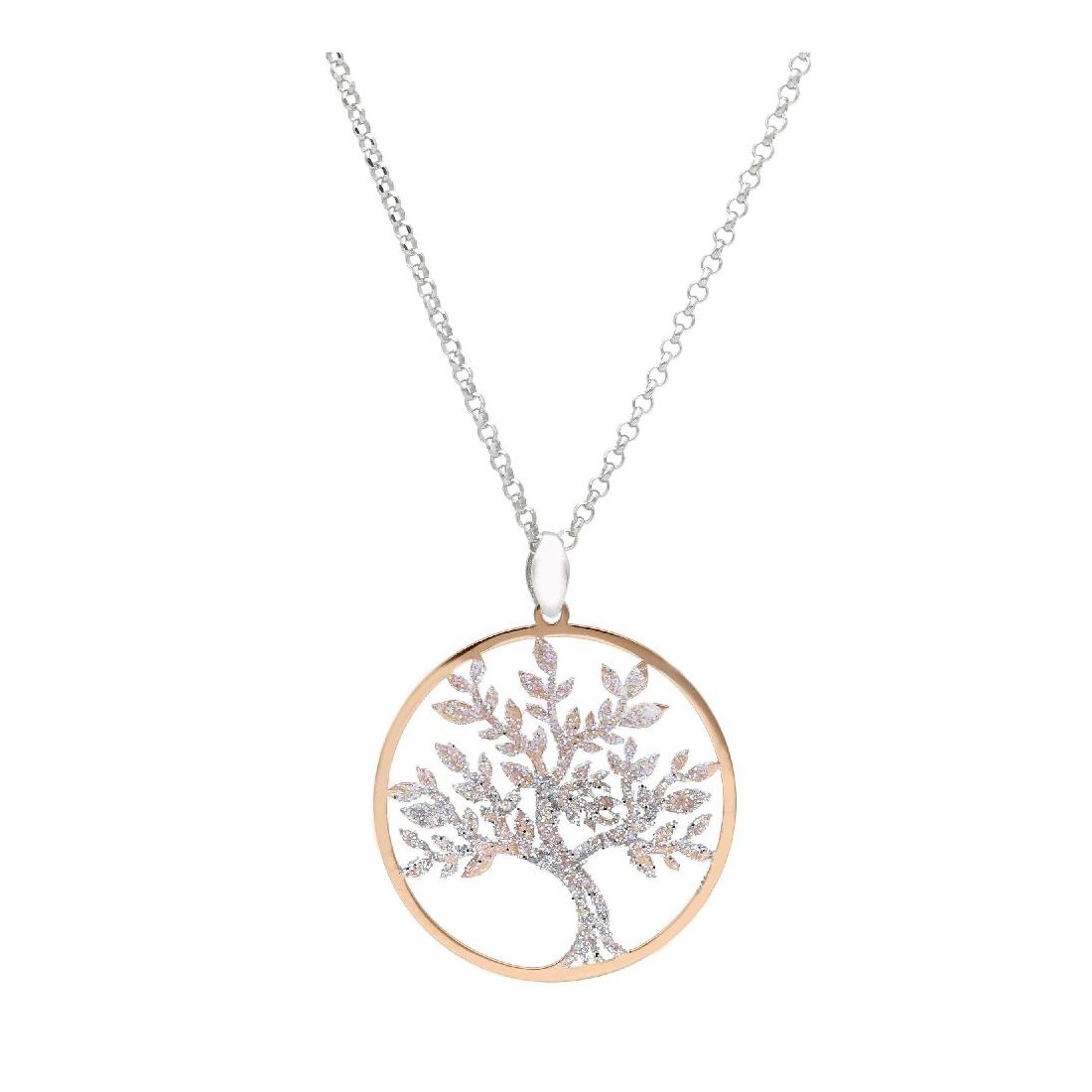 Girocollo in argento bicolore 925/ooo e zirconia cubica con albero della vita