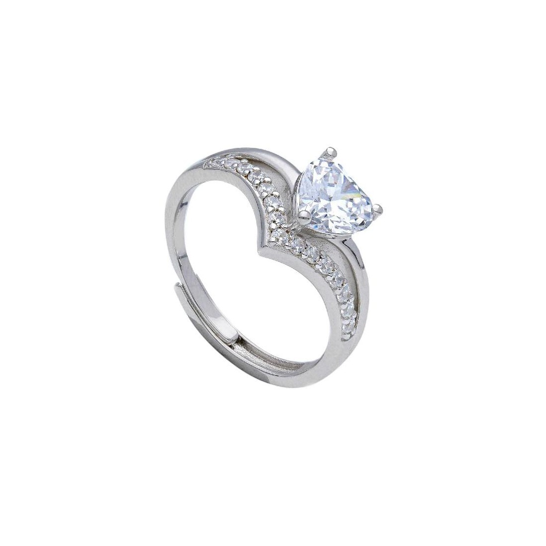 Anello solitario con argento 925/ooo e zirconia cubica con cuore