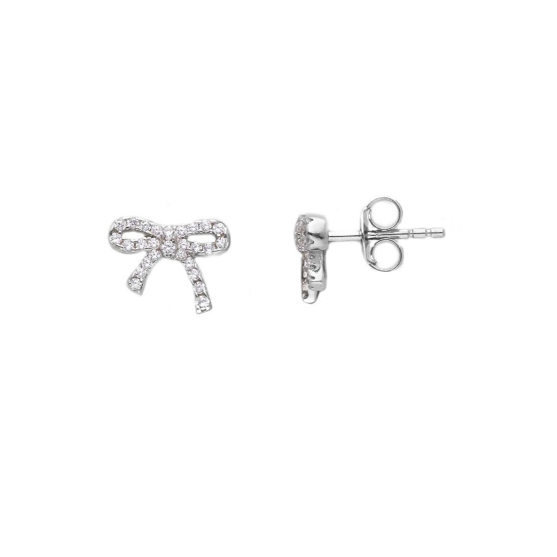 Orecchini lobo in argento 925/ooo e zirconia cubica con fiocco