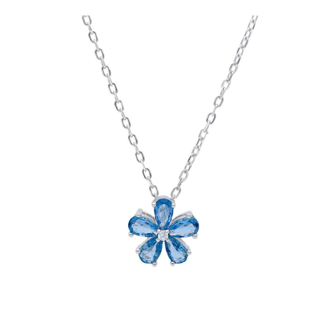 Girocollo in argento 925/ooo zirconia cubica e cristallo artificiale blu con fiore