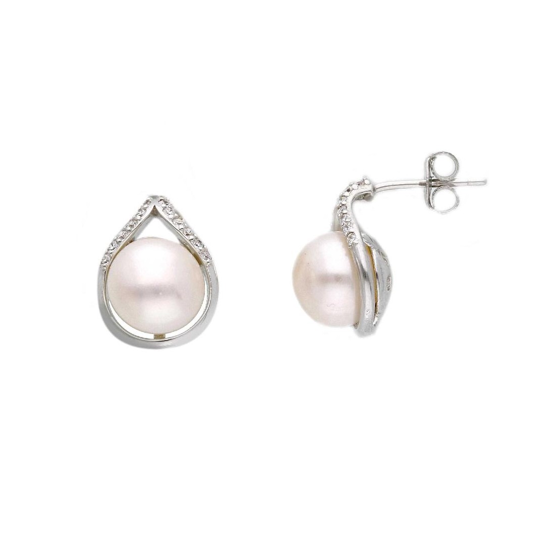 Orecchini lobo in argento 925/ooo zirconia cubica e perla