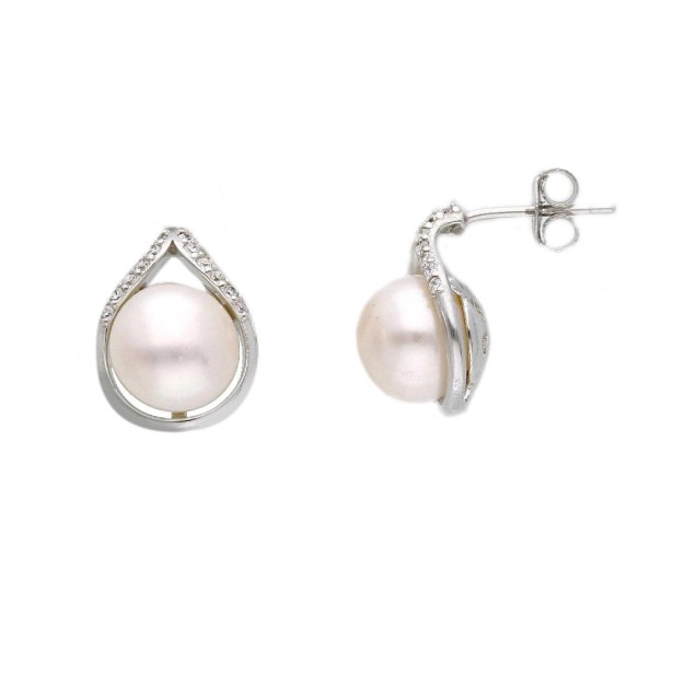 Orecchini lobo in argento 925/ooo zirconia cubica e perla