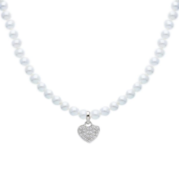 Girocollo in argento 925/ooo perle shell e zirconia cubica con cuore