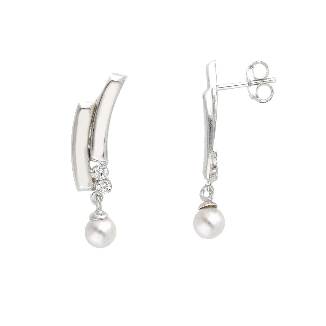 Orecchini pendenti in argento 925/ooo e zirconia cubica e perle