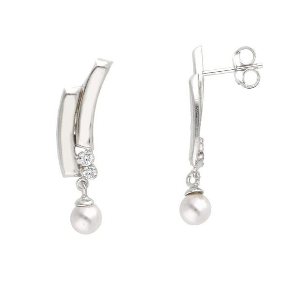 Orecchini pendenti in argento 925/ooo e zirconia cubica e perle