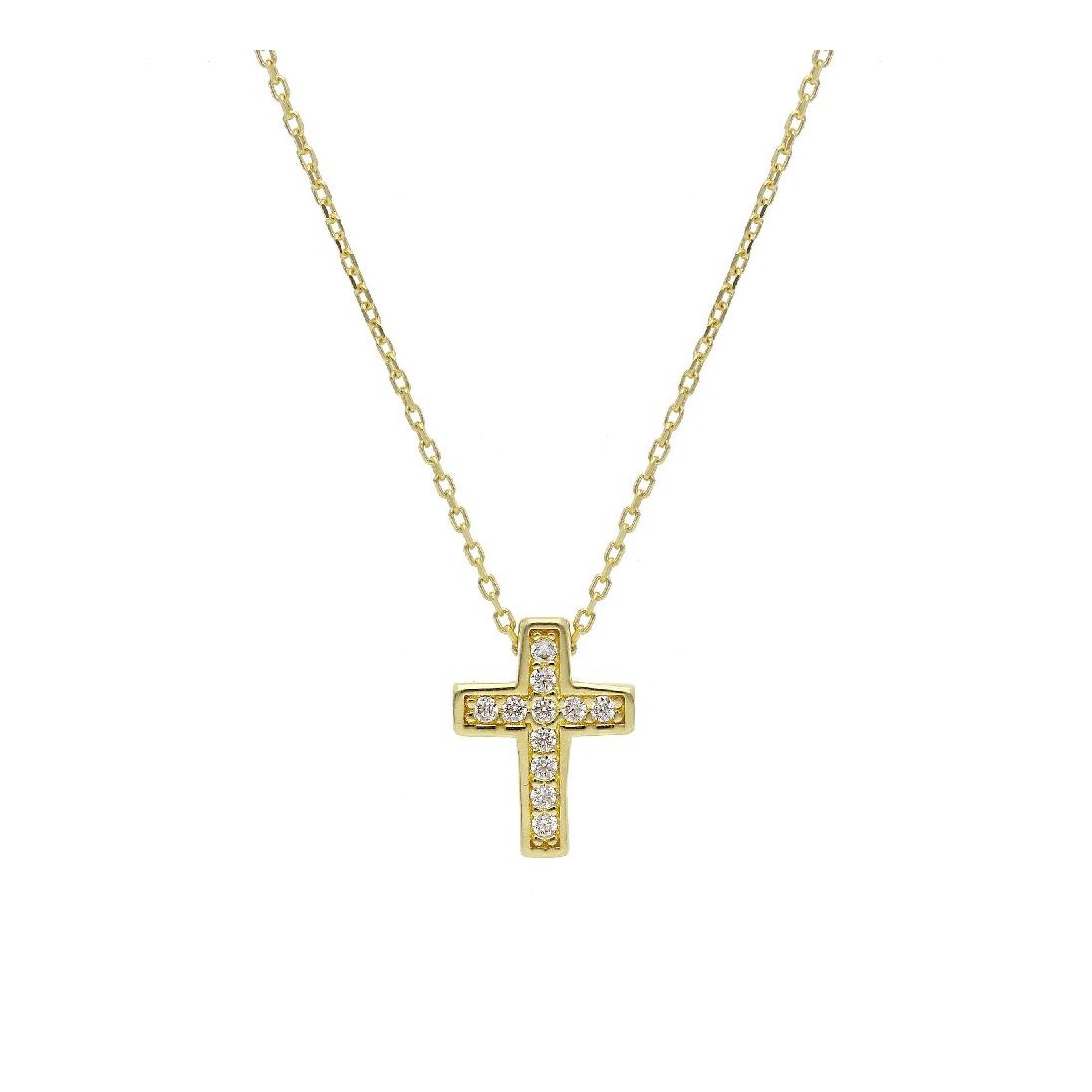 Girocollo in oro giallo 375/ooo e zirconia cubica con croce