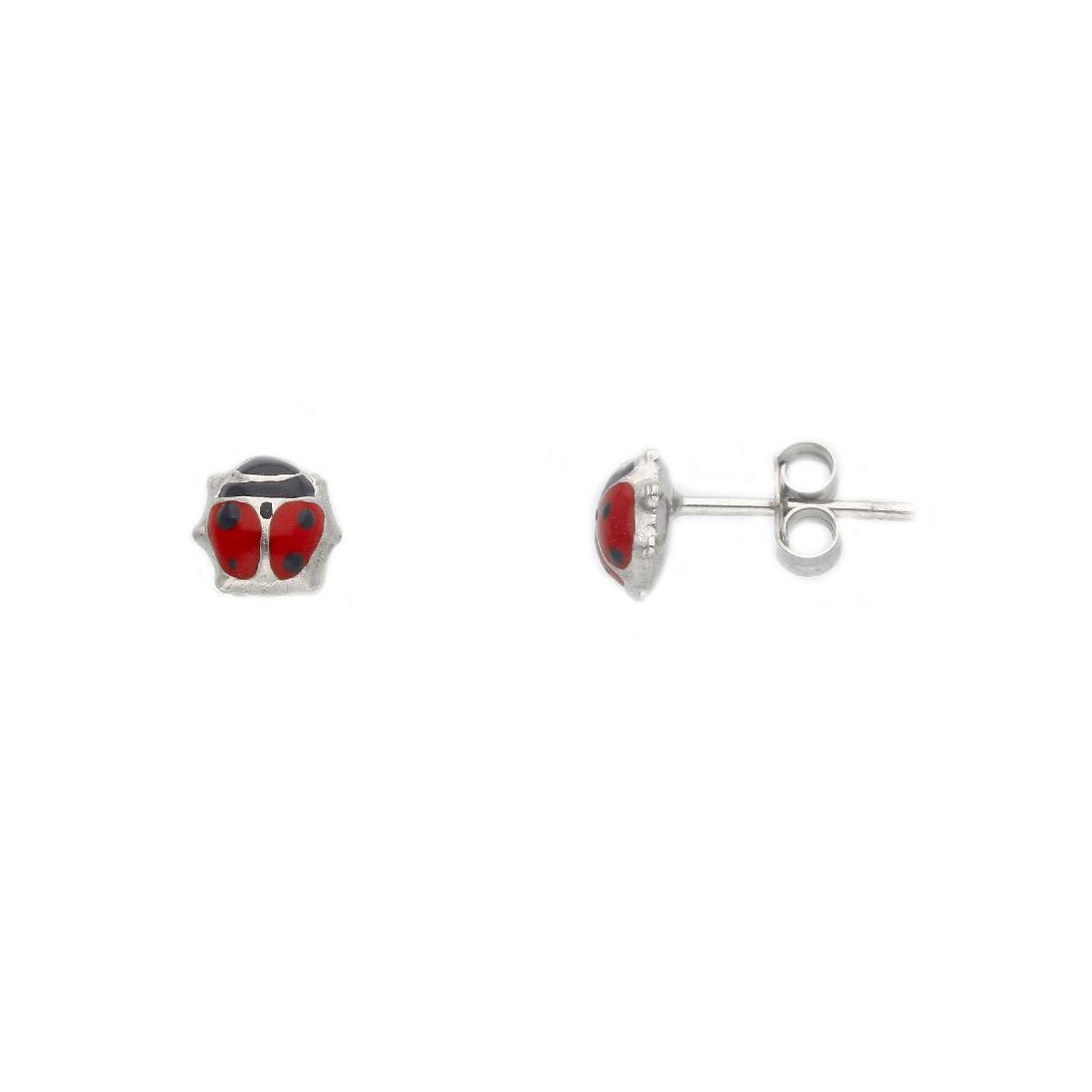 Orecchini lobo in argento 925/ooo e smalto con coccinella