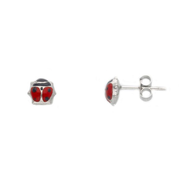 Orecchini lobo in argento 925/ooo e smalto con coccinella