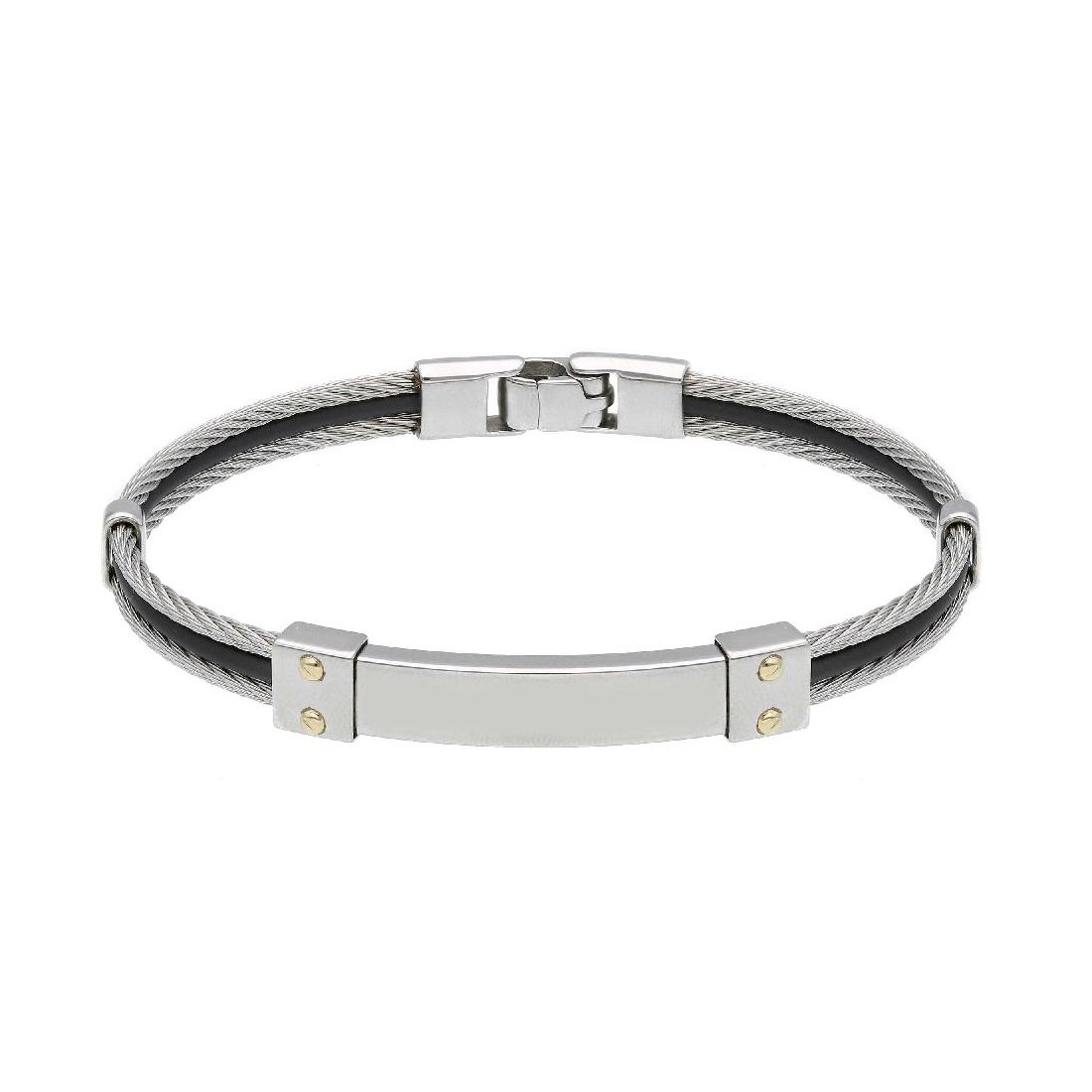 Bracciale in oro giallo 750/ooo acciaio e caucci�