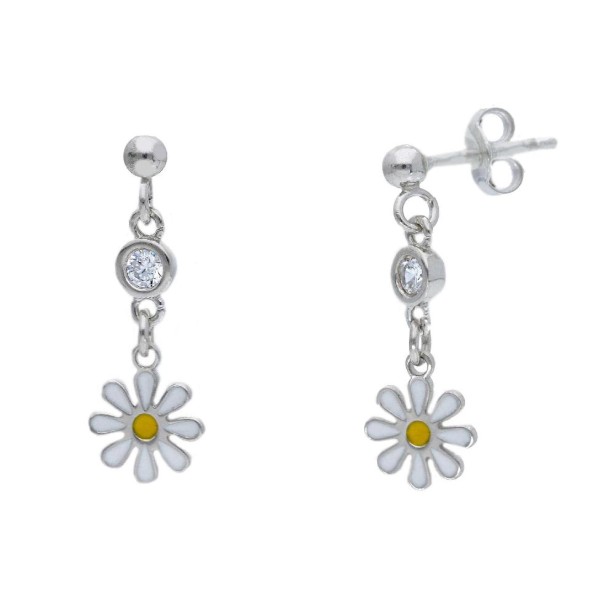 Orecchini pendenti in argento 925/ooo e zirconia cubica con margherita