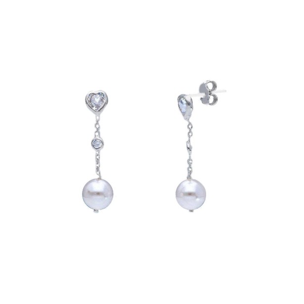 Orecchini pendenti in argento 925/ooo zirconia cubica e perla