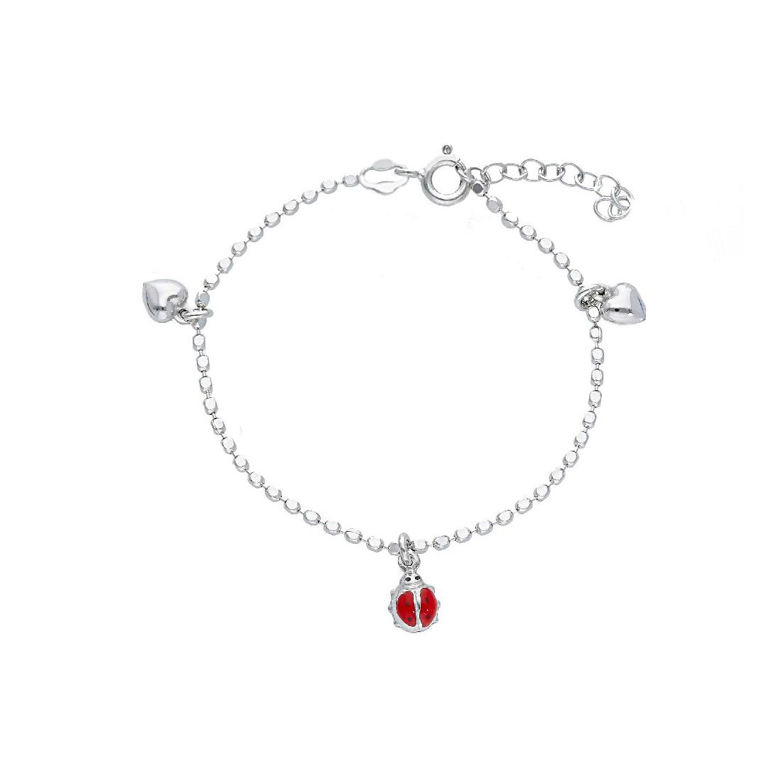 Bracciale in argento 925/ooo e smalto con coccinella e cuore
