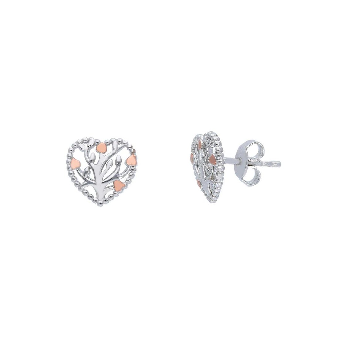 Orecchini lobo  in argento bicolore 925/ooo con albero della vita e cuore