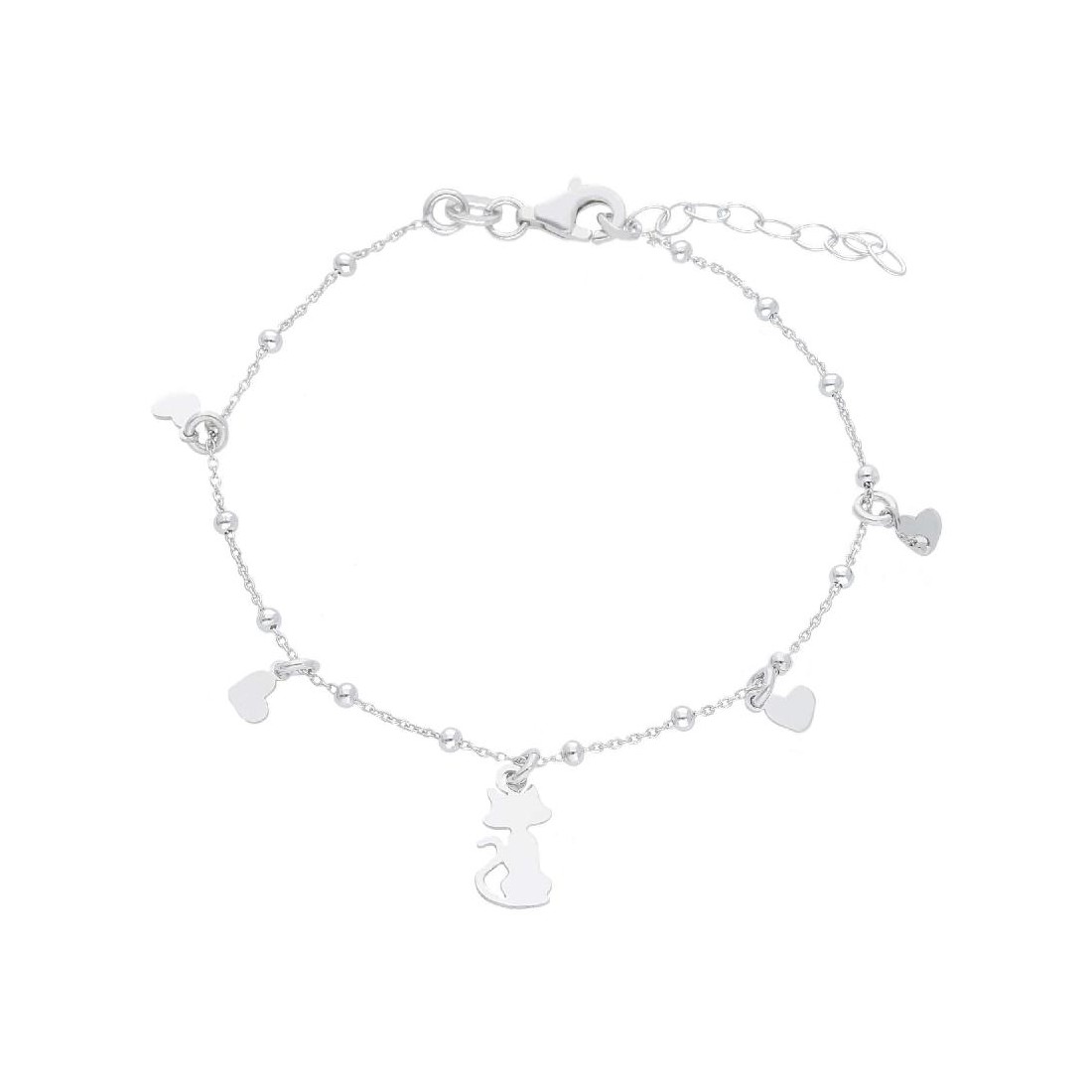 Bracciale in argento 925/ooo con cuore e gatto