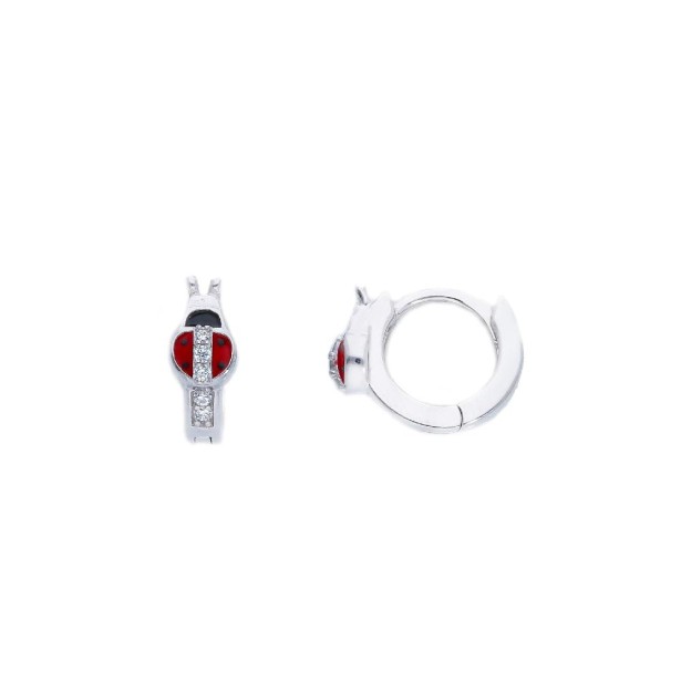 Orecchini cerchio in argento 925/ooo e smalto concoccinella