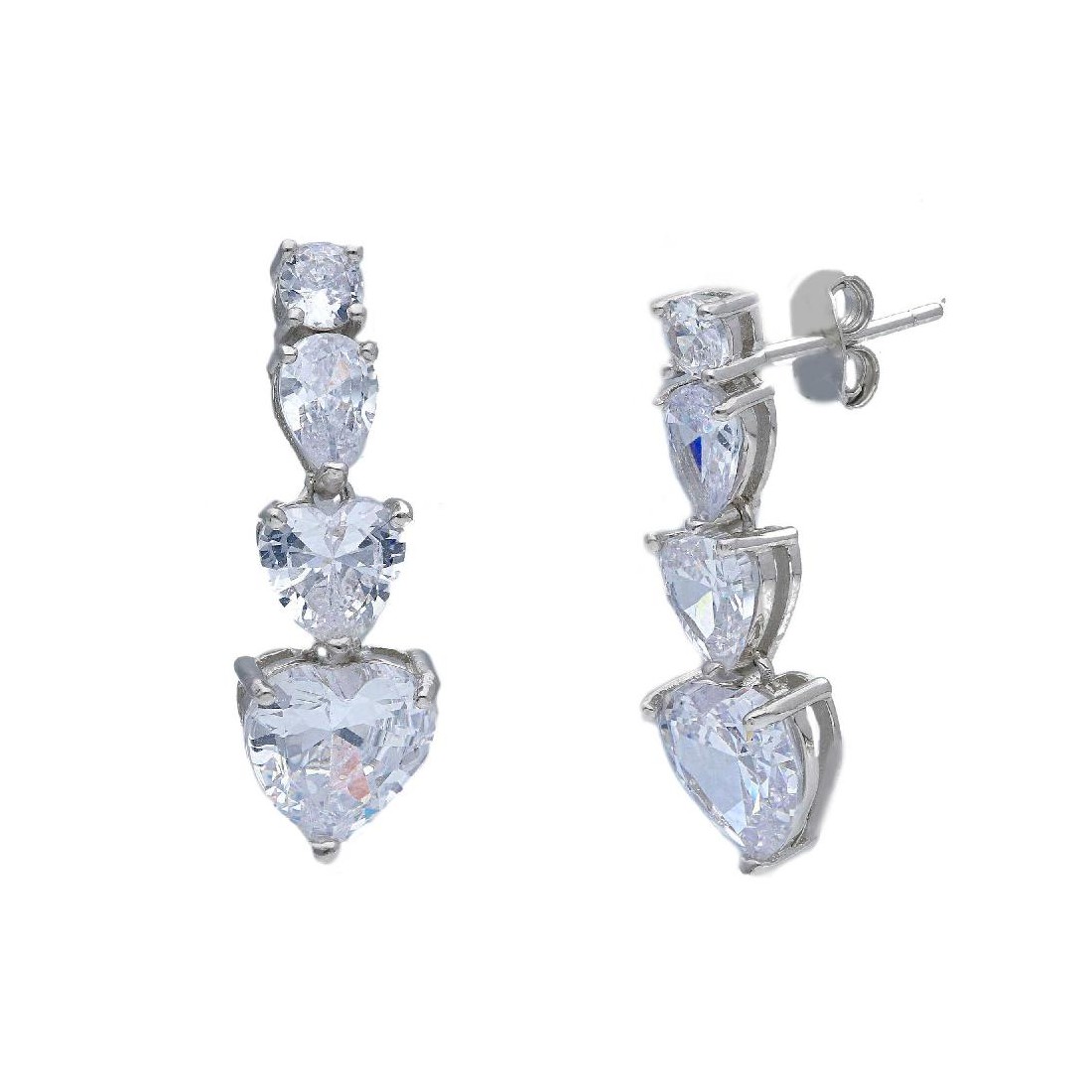 Orecchini pendenti in argento 925/ooo e zirconia cubica con cuore
