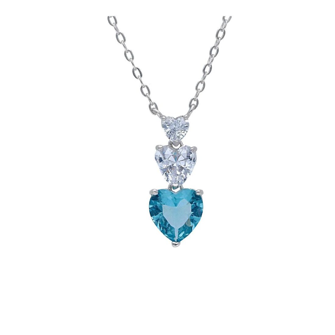 Girocollo in argento 925/ooo zirconia cubica e cristallo artificiale azzurro con cuore