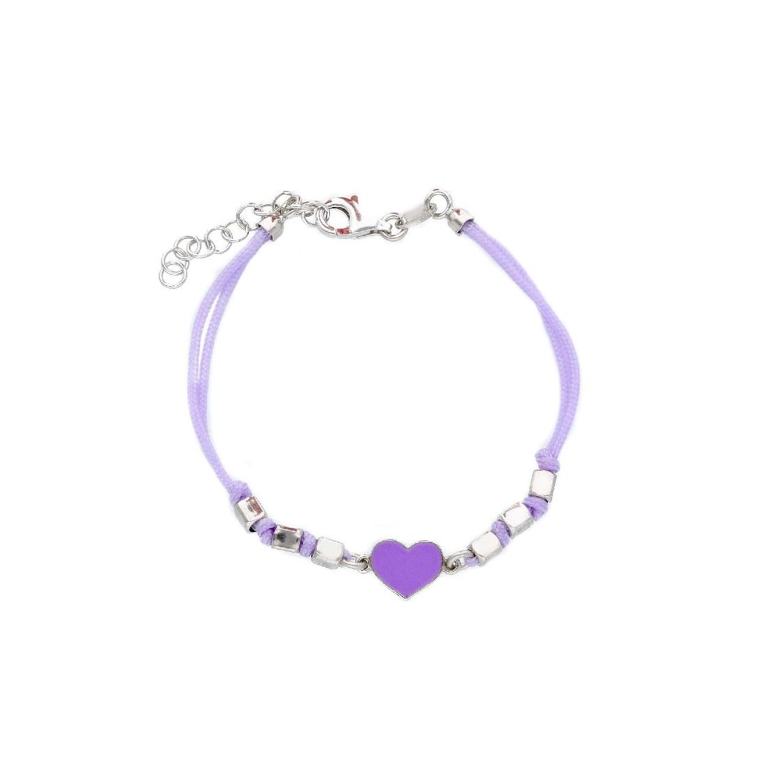 Bracciale con cordino in argento 925/ooo e smalto con cuore