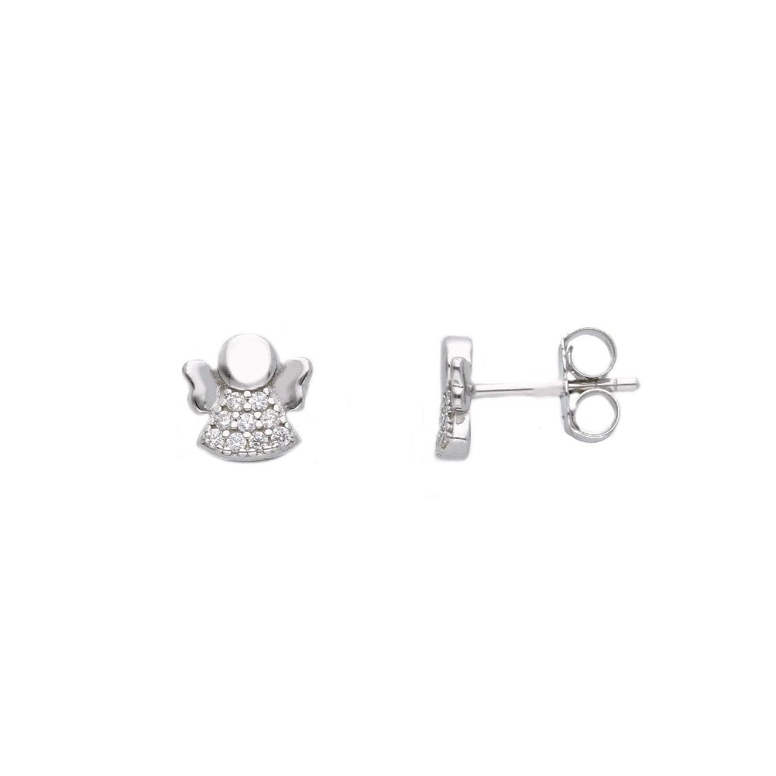 Orecchini lobo in argento 925/ooo e zirconia cubica con angelo