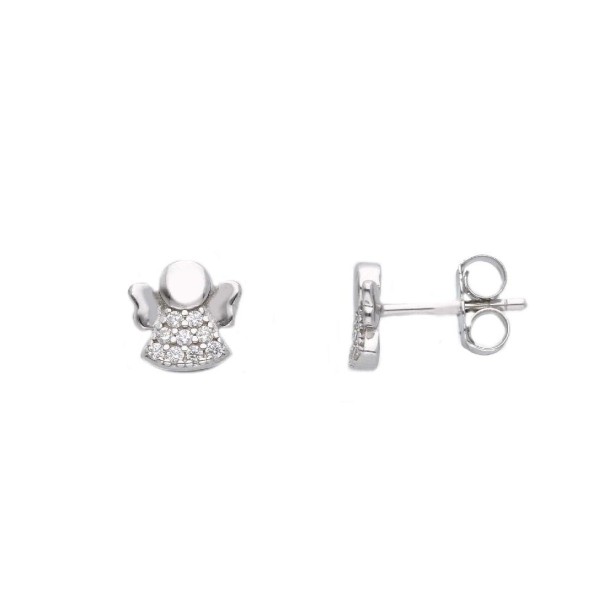Orecchini lobo in argento 925/ooo e zirconia cubica con angelo