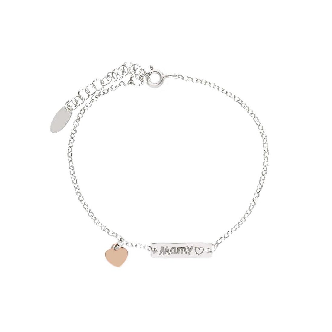 Bracciale targa in argento bicolore 925/ooo con cuore