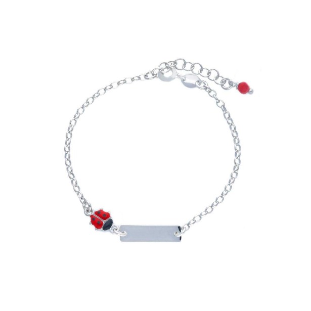 Bracciale targa in argento 925/ooo e smalto con coccinella