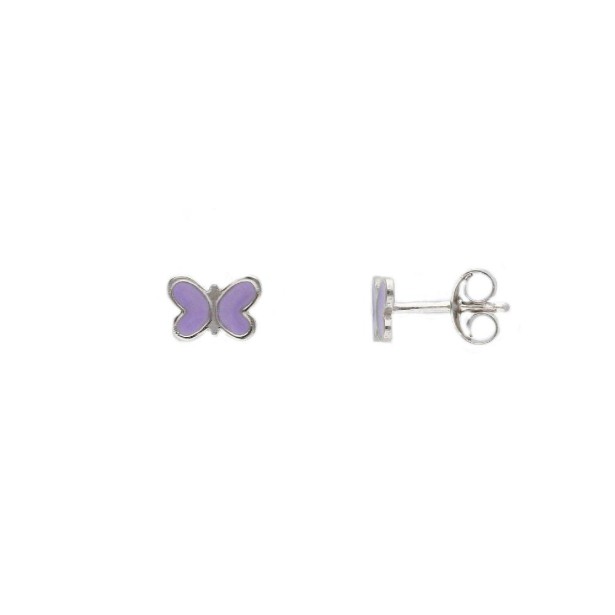 Orecchini lobo in argento 925/ooo e smalto con farfalla