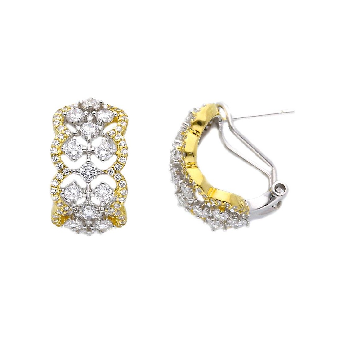 Orecchini perno clips in argento bicolore 925/oooe zirconia cubica