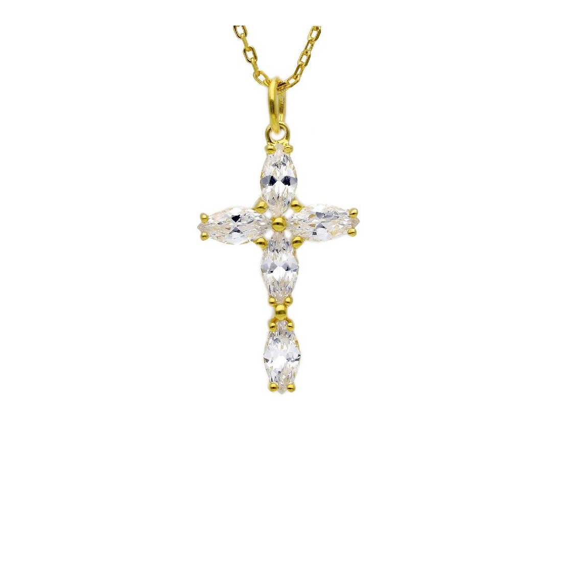 Girocollo in argento dorato 925/ooo e zirconia cubica con croce