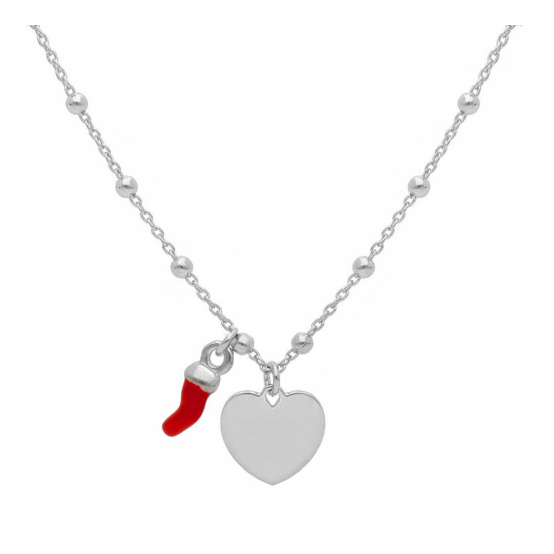 Girocollo in argento 925/ooo e smalto rosso con peperoncino e cuore