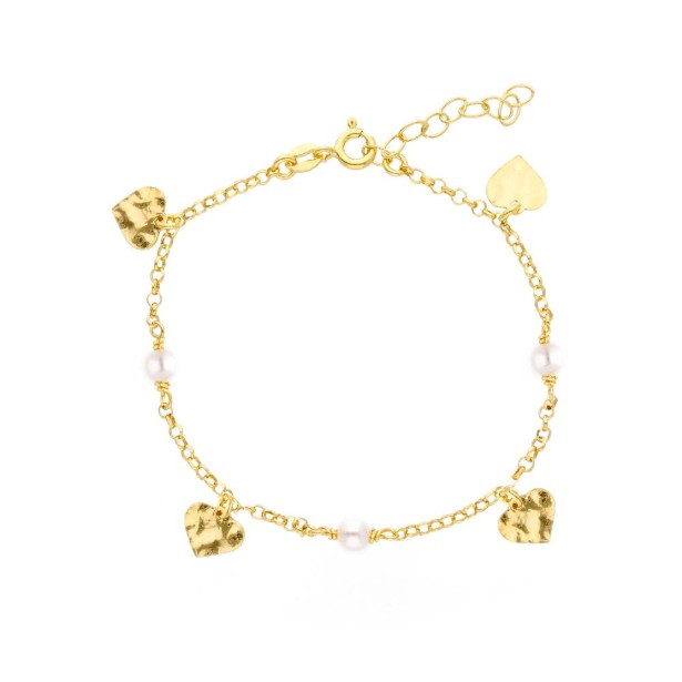 Bracciale in argento dorato 925/ooo zirconia cubica e perla con cuore