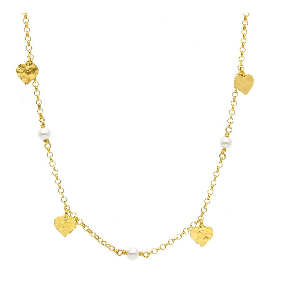 Girocollo in argento dorato 925/ooo zirconia cubica e perla con cuore
