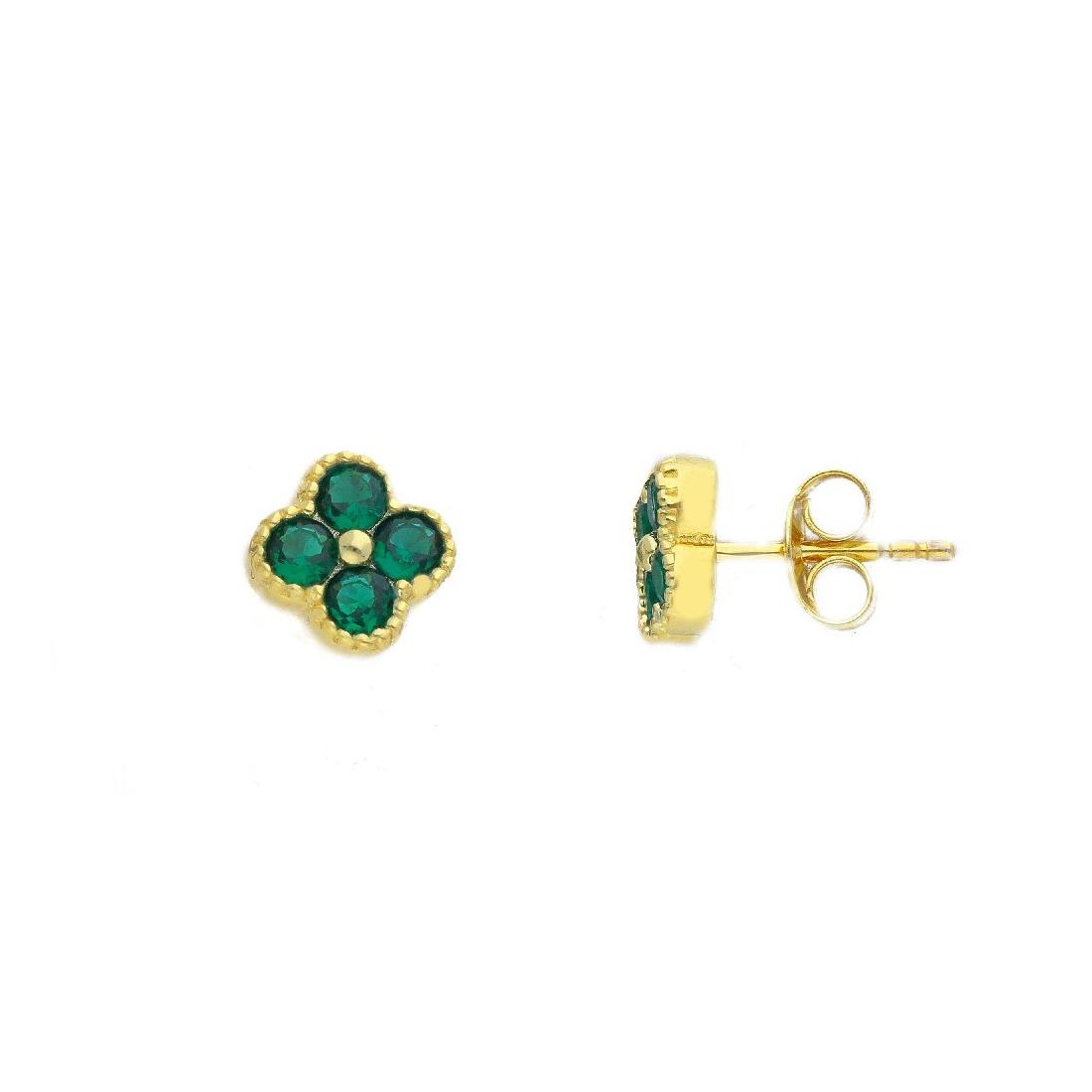 Orecchini lobo in argento dorato 925/ooo e cristallo artificiale verde confiore