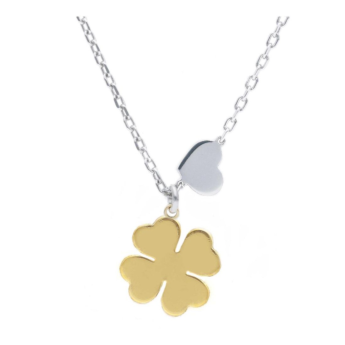 Girocollo in argento bicolore 925/ooo con quadrifoglio e cuore