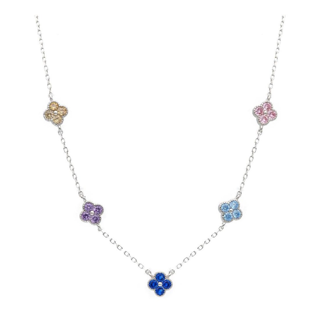 Girocollo in argento 925/ooo e cristallo artificiale multicolor con fiore