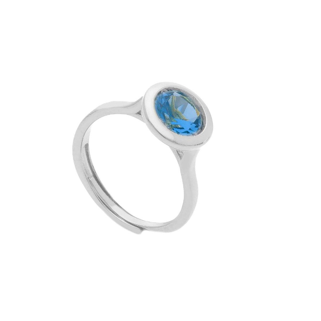 Anello solitario punto luce in argento 925/ooo e cristallo artificiale blu