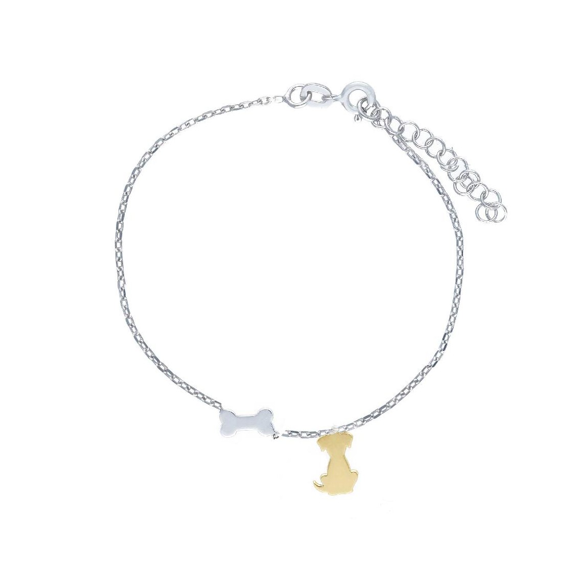 Bracciale in argento bicolore 925/ooo con cane e osso