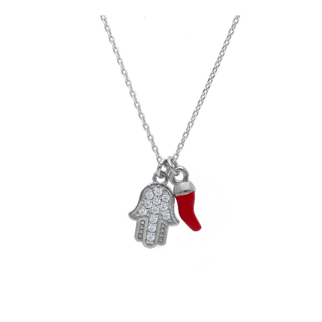 Girocollo in argento 925/ooo smalto e zirconia cubica con charms