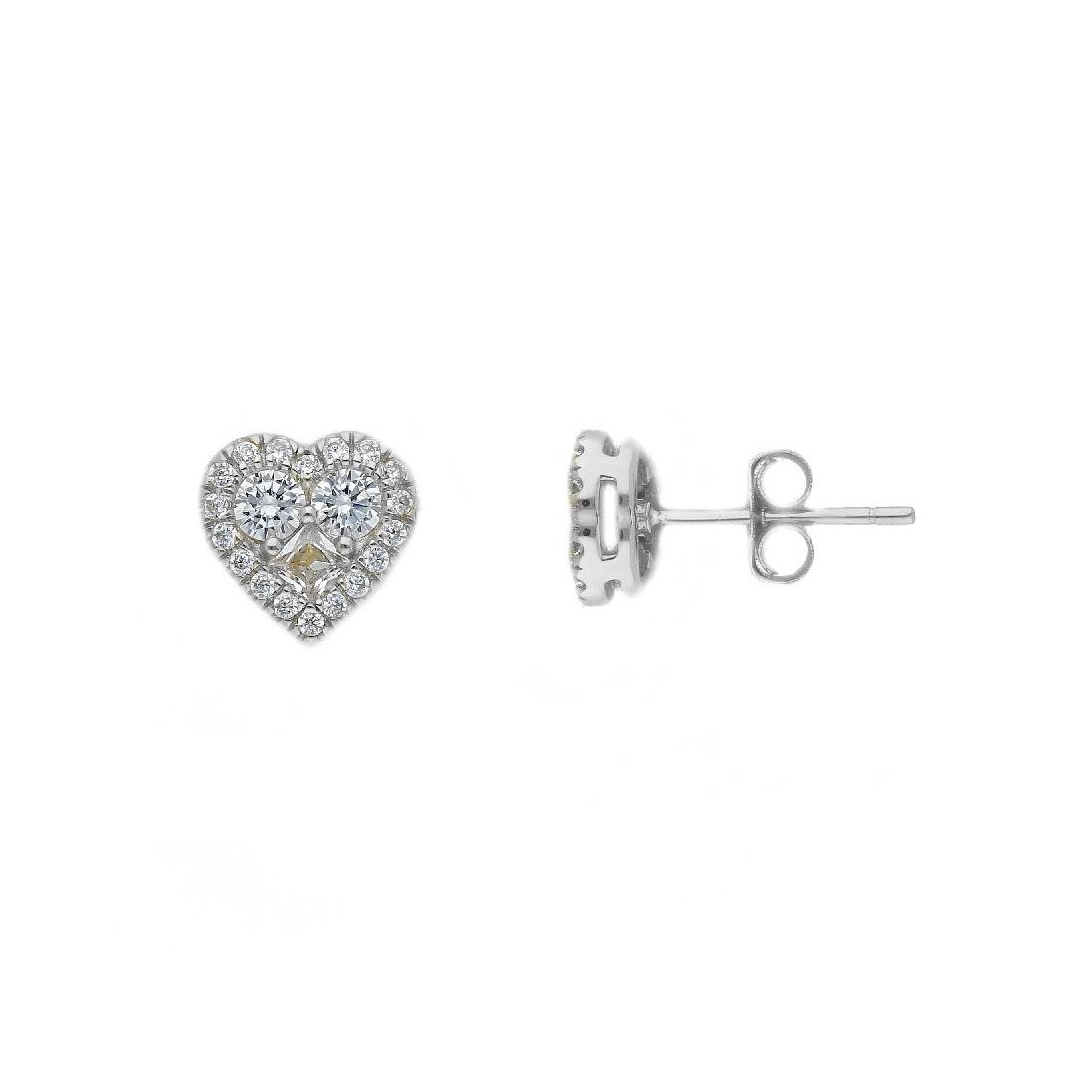 Orecchini lobo in argento 925/ooo e zirconia cubica con cuore